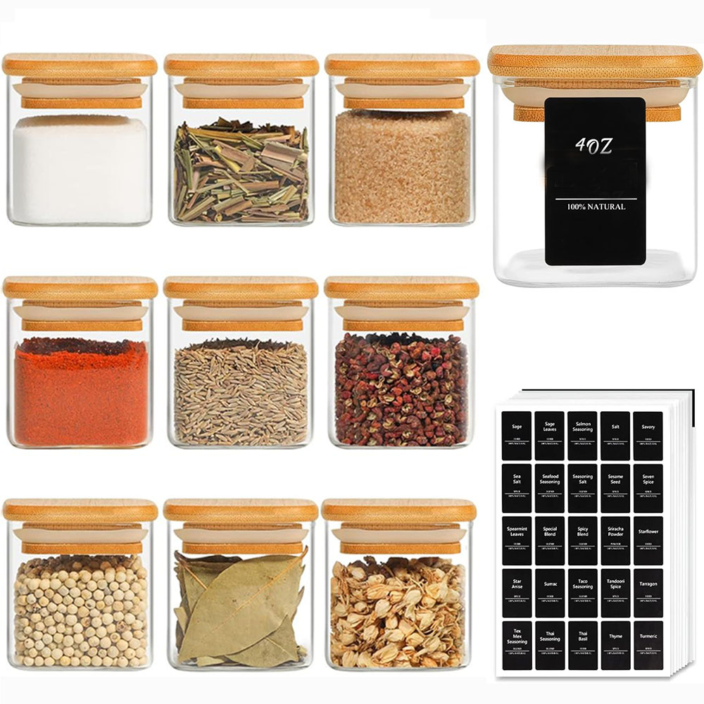 Glass Spice Jars with Bamboo L - Spice Jar Labels recension och pris