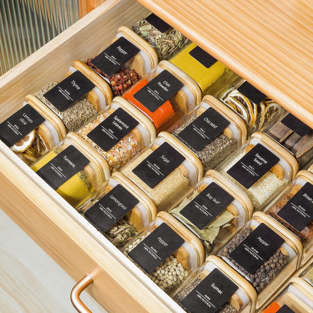 Glass Spice Jars with Bamboo L - Spice Jar Labels recension och pris