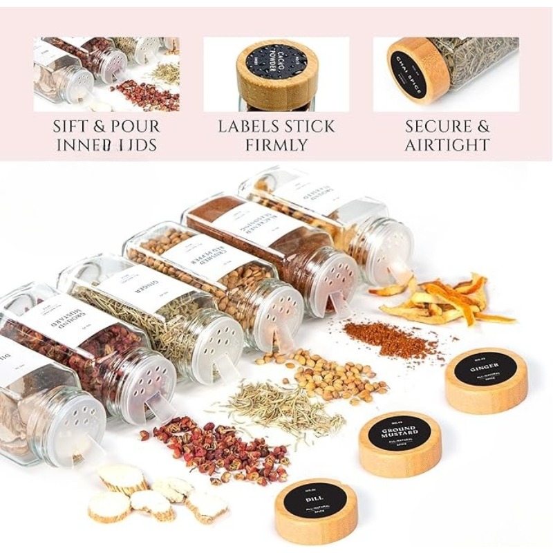 Square Spice Jars Set with Woo - Spice Jar Labels recension och pris